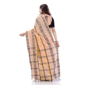 Cream woven cotton saree with blouse 3