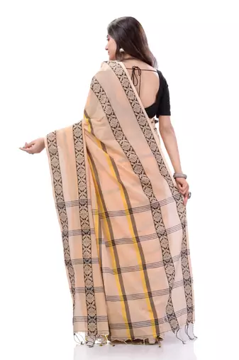Cream woven cotton saree with blouse