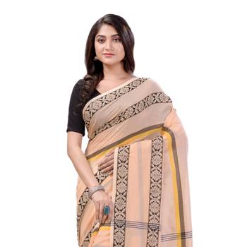 Cream woven cotton saree with blouse 4