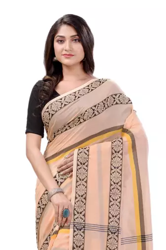 Cream woven cotton saree with blouse