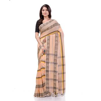 Cream woven cotton saree with blouse 5