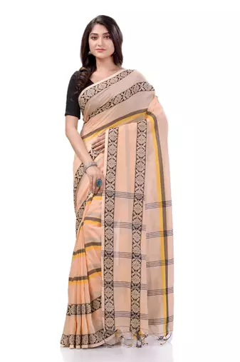 Cream woven cotton saree with blouse