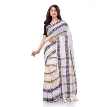 White woven cotton saree with blouse 1