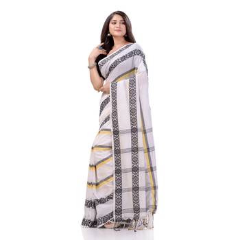 White woven cotton saree with blouse 2