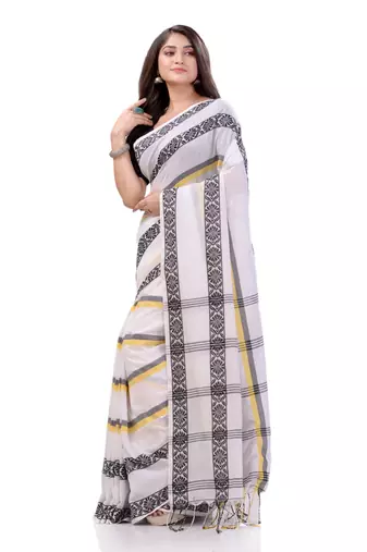 White woven cotton saree with blouse