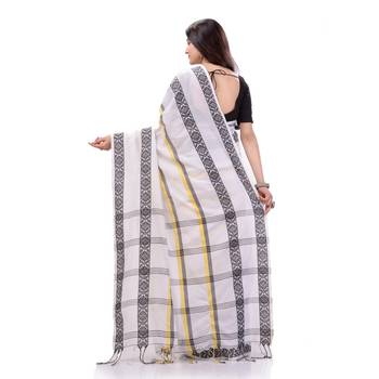 White woven cotton saree with blouse 3
