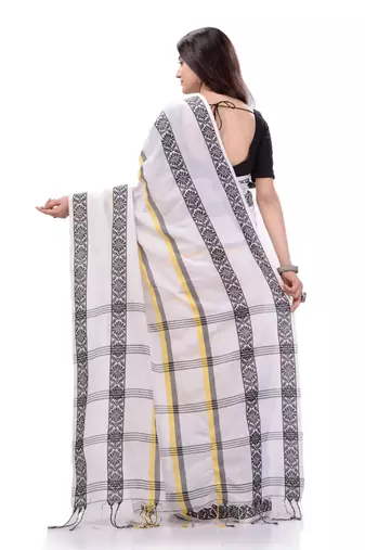 White woven cotton saree with blouse