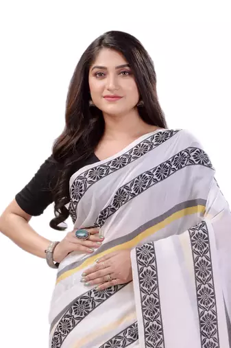 White woven cotton saree with blouse