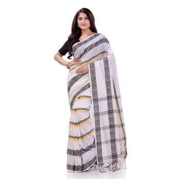 White woven cotton saree with blouse 5