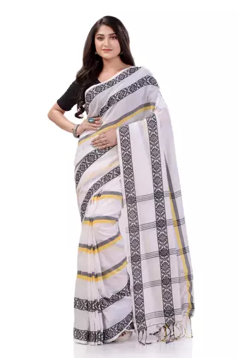 White woven cotton saree with blouse