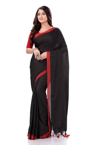 Black woven cotton saree 