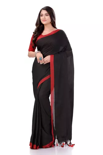 Black woven cotton saree 