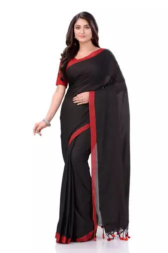 Black woven cotton saree 