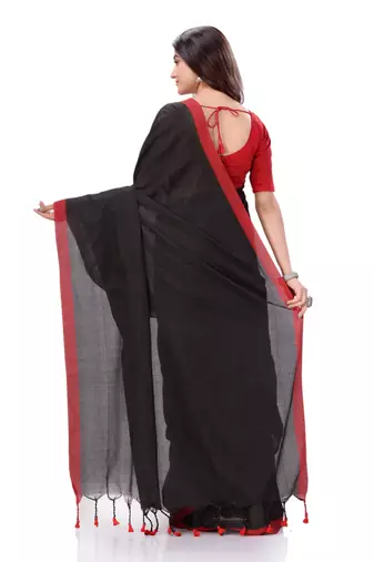 Black woven cotton saree 