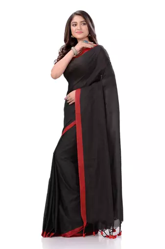 Black woven cotton saree 