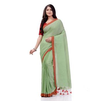 Green Woven Cotton Saree Without Blouse 1