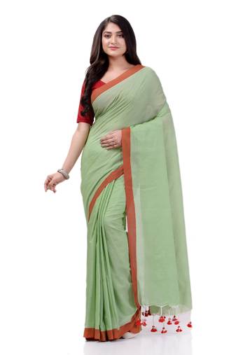 Green Woven Cotton Saree Without Blouse