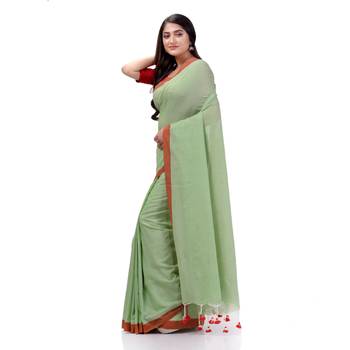 Green Woven Cotton Saree Without Blouse 2