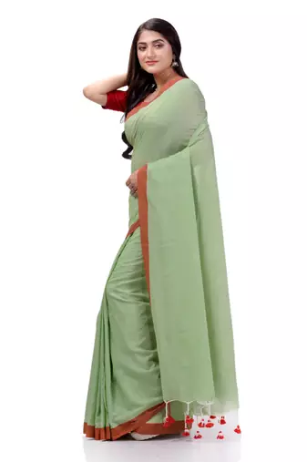 Green Woven Cotton Saree Without Blouse