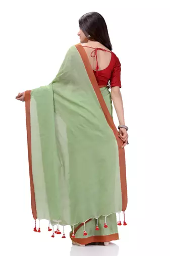 Green Woven Cotton Saree Without Blouse