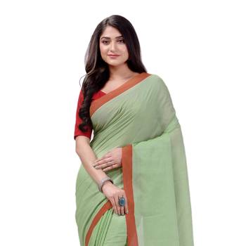 Green Woven Cotton Saree Without Blouse 4