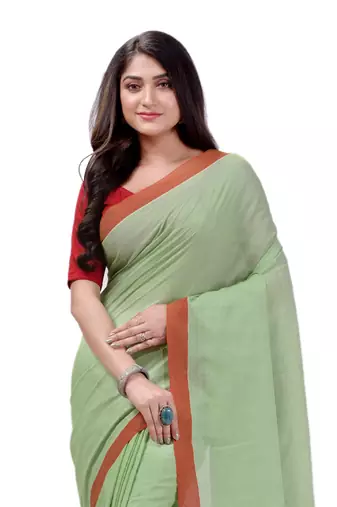 Green Woven Cotton Saree Without Blouse