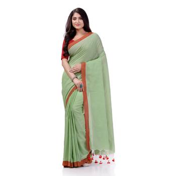Green Woven Cotton Saree Without Blouse 5