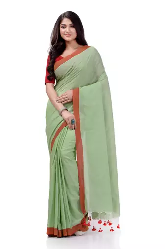 Green Woven Cotton Saree Without Blouse