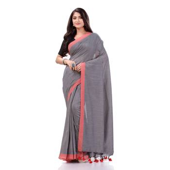 Grey Woven Cotton Saree Without Blouse 1