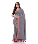 Grey Woven Cotton Saree Without Blouse