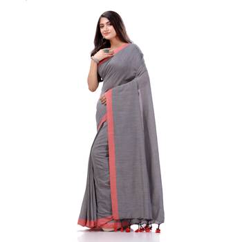 Grey Woven Cotton Saree Without Blouse 2