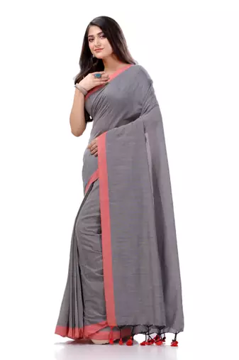 Grey Woven Cotton Saree Without Blouse