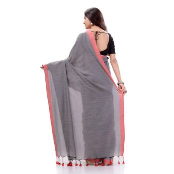 Grey Woven Cotton Saree Without Blouse 3