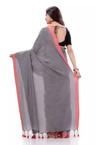 Grey Woven Cotton Saree Without Blouse