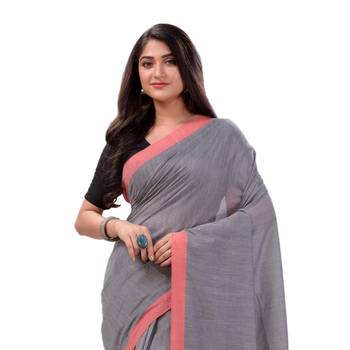 Grey Woven Cotton Saree Without Blouse 4