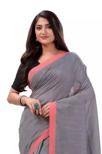 Grey Woven Cotton Saree Without Blouse