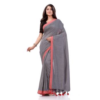Grey Woven Cotton Saree Without Blouse 5
