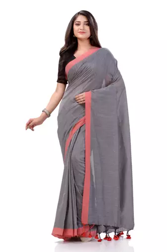 Grey Woven Cotton Saree Without Blouse