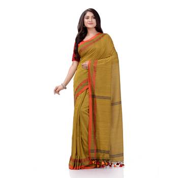 Olive woven cotton saree with blouse 1