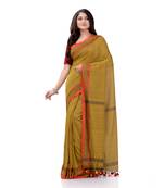Olive woven cotton saree with blouse