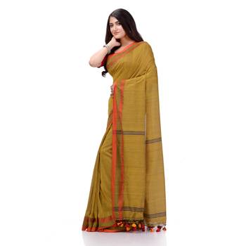 Olive woven cotton saree with blouse 2