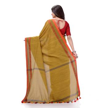 Olive woven cotton saree with blouse 3