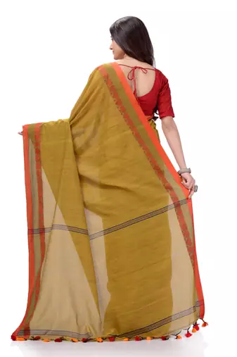 Olive woven cotton saree with blouse