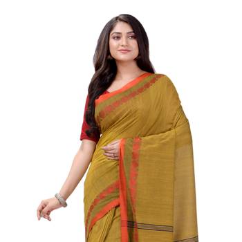 Olive woven cotton saree with blouse 4