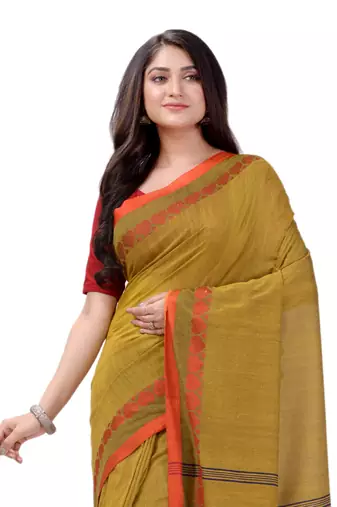 Olive woven cotton saree with blouse