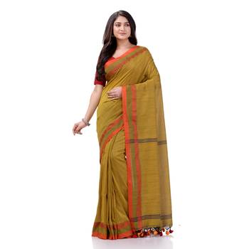 Olive woven cotton saree with blouse 5