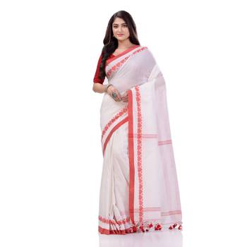 White woven cotton saree with blouse 1