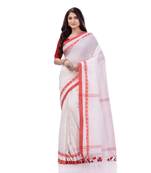 White woven cotton saree with blouse