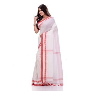 White woven cotton saree with blouse 2