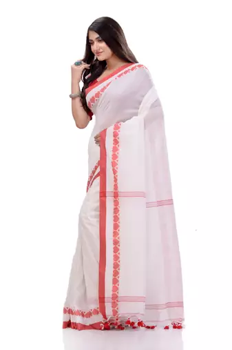 White woven cotton saree with blouse